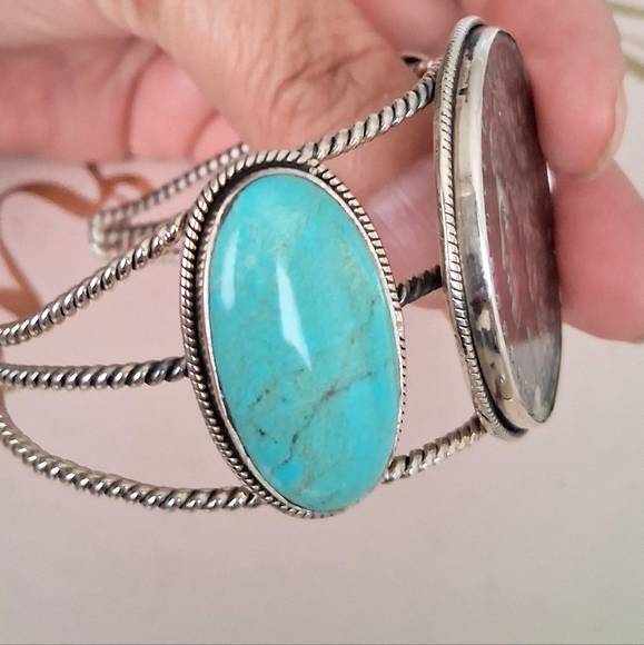 TURQUOISE CUFF WITH MORGAN DOLLAR 925 STERLING SILVER - Picture 5 of 8